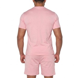 Meyba Sports Men's Pink Cotton Crew Neck T-Shirt And Shorts <b>Set</b> Casual Summer Outfit Solid Color Breathable <b>Knitted</b> Wear - Product Image 3