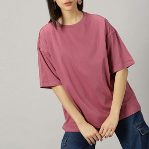 T-shirt en coton rose pour femmes grandes tailles, col rond, manches courtes, coupe ample, couleur unie, jersey décontracté, respirant, toutes saisons - Product Image 3