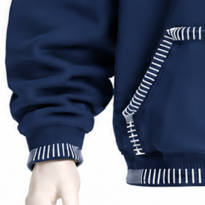 <b>Navy</b> Blue Stitched Border Distressed Hoodie Oversized Pullover Sweatshirt Contrast Stitch Kangaroo Pocket Casual Streetwear <b>Top</b> - Product Image 5