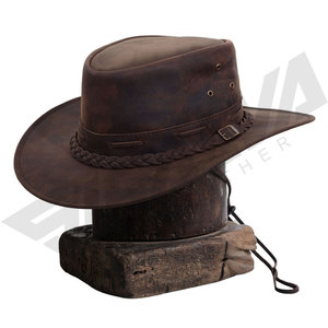 Sombrero Fedora de Cuero Estilo Vaquero, Personalizado, Estilo Europeo Americano, Color Marrón, Cuero Crazy Horse, Unisex, Ajustable - Product Image 3