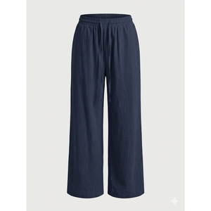 Elastic Waist Pleated Full Length <b>Black</b> Color Casual Fashion Long Pants <b>Trousers</b> for <b>Women</b> - Product Image 4