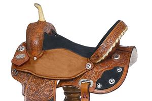 Selle de baril de cheval Western en cuir véritable brun fleuri 10 "-16" avec conchos argentés pour l'équitation - Product Image 3