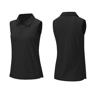 Camisa de Golf sin Mangas para Mujer SOSH4, Color Negro Sólido, con Cuello, 100% Poliéster Elástico - Product Image 4