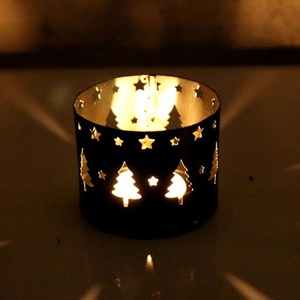 Black Powder Coated Metal Christmas <b>Tree</b> & Star Cutout Candle Holder Festive Tea <b>Light</b> Sleeve For Holiday Decor & Winter Gifting - Product Image 6
