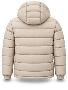 Men's Hooded Puffer <b>Jacket</b> Solid Color Waterproof Quick Dry Polyester Wadding Windproof Zipper Closure <b>Casual</b> Winter Wear Custom - Product Image 2
