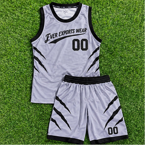 Ensemble de maillot et short de basketball personnalisé gris et noir à rayures, sublimation, design classique, impression personnalisée, vêtements de sport d'équipe - Product Image 1