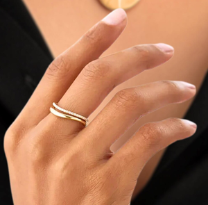 Anillo de Joyería Fina de Doble Capa con Nuevo Diseño en Oro Amarillo y Blanco de 14K y 18K con Diamante Cultivado en Laboratorio para Mujer, Venta al por Mayor de Fábrica - Product Image 3