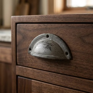 Dark Grey Distressed Cast Iron Fluted Cupboard Drawer Cabinet Cup Pulls Handles Industrial Design Wardrobe Kitchen Bedroom Beads - Product Image 3