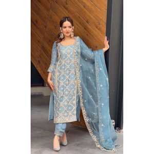 Georgette เสื้อพลาสโซ & ชุด dupatta สำหรับงานปาร์ตี้สวมใส่มีสไตล์ foux - Product Image 3