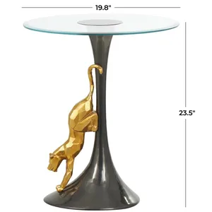 Contemporary Decorative Modern Hand-Polished <b>Silver</b> Aluminium Eco-Friendly Round Side <b>Table</b> with Marble Top for Living Room - Product Image 2