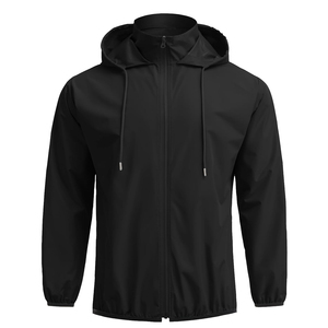 Veste coupe-vent à capuche pour homme, fermeture éclair, style décontracté et sportif, matière polyester, pour le printemps, longueur normale, couleur unie - Product Image 1