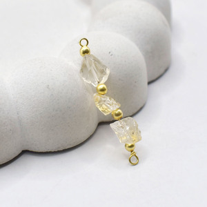 Connecteur à trois pierres en Citrine naturelle, breloque perlée plaquée or, pour la création de bijoux en pierres brutes, bracelets, colliers et artisanat DIY - Product Image 2