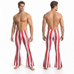 Leggings de Yoga para Hombre, Cintura Alta, Pierna Ancha, Rayas Rojas y Blancas, Spandex, Poliéster, Elásticos en Cuatro Direcciones, Pantalones Acampanados - Product Image 4