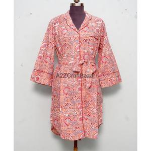 เดรสผ้าฝ้ายแท้ 100% ลายดอกไม้สไตล์โบฮีเมียน ทรงตรง ความยาวปานกลาง แขนทรงระฆัง ปกคอเสื้อพับได้ งานพิมพ์บล็อกทำมือ เป็นมิตรกับสิ่งแวดล้อม สวมใส่สบายๆ - Product Image 4