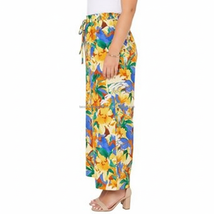 Women's Palazzo <b>Pants</b> Loose Fit Mid Waist Floral Drawstring Custom OEM Wholesale - Product Image 4