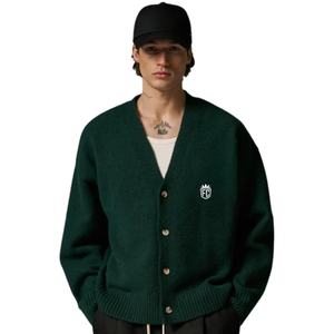 Suéter Cárdigan de Punto Verde Bosque para Hombre con Bordado, Cuello en V, Botones, Tejido Suave y Cálido, Estilo Casual y Urbano - Product Image 6
