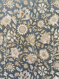 Tela de Algodón Estampada a Mano con Diseño Floral Indio, Color Azul Abeto, Naranja Gamboge, Multiusos, por Metro, para Ropa de Mujer y Fundas de Almohada - Product Image 4