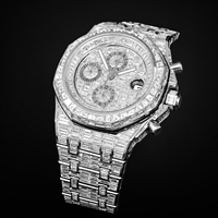 Montre Chronographe Classique en Moissanite et Diamants Baguette Givrés, Style Hip Hop de Luxe pour Hommes, Mouvement Quartz Seiko Analogique, Acier Inoxydable, Étanchéité 3 ATM
