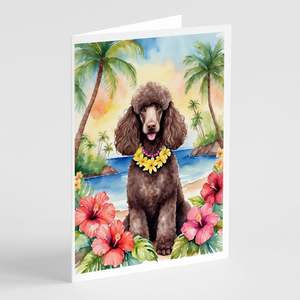 Whimsical A7 Size <b>5x7</b> Blank Note Cards Pack of 8 Chocolate Poodle Luau Greeting Cards with <b>Envelopes</b> - Product Image 1