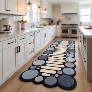 Hand Tufted Pebble <b>Runner</b> <b>Rug</b> Black Blue Grey Ivory Wool Carpet Modern Organic Hallway <b>Runner</b> Custom - Product Image 1