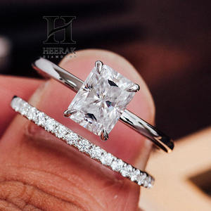 <b>Custom</b> 14K 18K Solid White Gold IGI Certified Radiant Cut Lab Grown Diamond Engagement <b>Ring</b> with Pave Wedding Band Set - Product Image 1