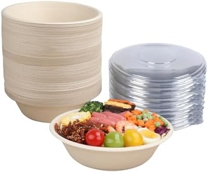 Exlusive Round Shapes Biodegradable Disposable 32oz Bagasse Salad and Soup Bowl <b>Lid</b> Food Packaging for Party and Restaurant Use - Product Image 3
