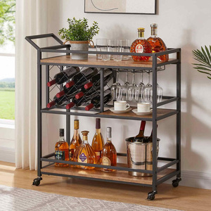 Bar Cart with Wheels, Mini <b>Drink</b> Cart with Wine <b>Rack</b> & Glass Holder 3-Tier Home Bar Serving Carts, Bar Cart - Product Image 4