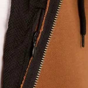 Sweat-shirt zippé pour homme, marron, avec logo frontal, coupe-vent, écologique, col châle, coupe classique, uni, 100% coton molletonné, décontracté, hiver - Product Image 6