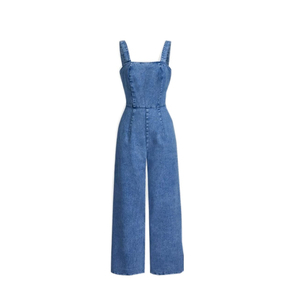<b>Womens</b> High Waist V-neck Polyester Jumpsuit Sleeveless Solid Color Wide Leg Casual <b>Overalls</b> Breathable Summer Full Length Loose - Product Image 3