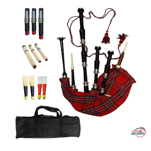 Gaita Escocesa OBEXA OBP-494903 ROYAL STEWART TARTAN, Acabado Cepillado en Madera de Palisandro, Monturas Negras y Plateadas - Product Image 1