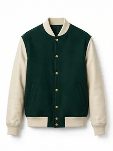 Men's Varsity Jacket Cow Print Patchwork Sleeves Casual Baseball Coat Single Breasted Winter Outerwear - Product Image 1