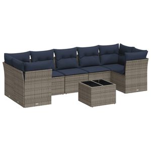 Set di divani da giardino in polyrattan grigio da 8 pezzi con cuscini, elegante collezione di mobili da esterno - Product Image 2
