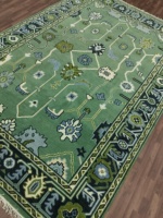Tapis abstrait de style Oushak en laine/soie noué à la main |   Couleur vertâtre, fait main, vintage, pastel, décoratif, adapté aux animaux domestiques, antidérapant