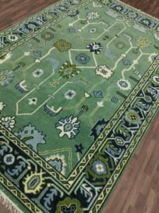 Tapis abstrait de style Oushak en laine/soie noué à la main |   Couleur vertâtre, fait main, vintage, pastel, décoratif, adapté aux animaux domestiques, antidérapant - Product Image 4