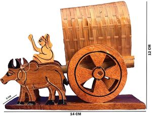 Wooden Bull Cart <b>Table</b> Decor Hand Carved Mango Wood Sculpture Folk Style Desktop <b>Ornament</b> for Home Restaurant - Product Image 1