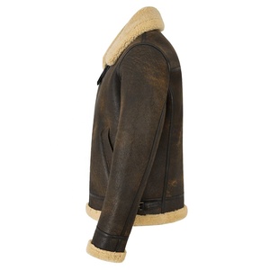 Veste en cuir de mouton marron Style Vintage pour homme, vêtement d'hiver chaud en fausse fourrure - Product Image 4