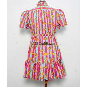 Vestido Mini de Algodón 100% Puro para Mujer, Estampado Floral Indio Hecho a Mano, Lavable, Ecológico, Cuello en V, Manga Corta, Corte en A, para Fiestas - Product Image 6