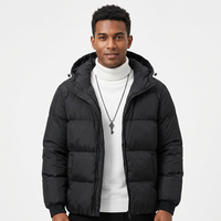 Blouson Bomber d'Hiver pour Homme à Capuche et Col Montant, Couleur Unie, Respirant, Coupe-Vent, Fermeture Éclair Frontale, Décontracté, en Tissu Polyester Peigné