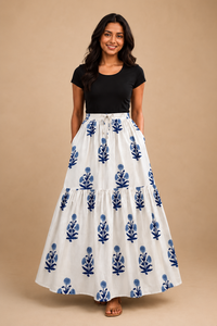 Falda Larga Bohemia de Algodón con Estampado Floral Mediterráneo, Estilo Griego, de Secado Rápido, para Mujer, Ideal para la Playa o Resort - Product Image 3