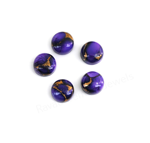 Turquoise cuivrée Mohave, 12 mm, ronde, à dos plat, poli miroir, lisse, cabochon de pierre précieuse en vrac pour la fabrication de bijoux, pendentifs et bagues - Product Image 2