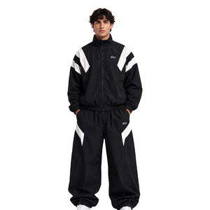 Oversized Color Block Nylon Windbreaker Unisex Tracksuit Custom Reflective Contrast Panel Full Zip Stand Collar OEM <b>Track</b> <b>Jacket</b> - Product Image 1