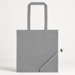 Recycled Cotton <b>Foldable</b> Shopping <b>Bag</b> 225 GSM Grey Self Handle Custom Logo Wholesale OEM Grocery Tote Manufacturer Exporter - Product Image 5