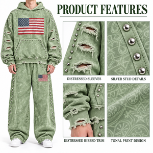<b>Tie</b> <b>Dye</b> Tracksuit <b>Set</b> Hooded Sweatshirt Pants American Flag Print Studded Streetwear Full Length Loose Fit Spring - Product Image 3