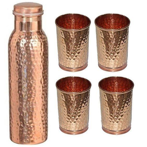 Copper <b>Bottle</b> with 4 <b>Glass</b> Copper Water <b>Bottle</b> <b>for</b> Kitchen and Dining Table Travelling Best Quality Customized Size metal - Product Image 2