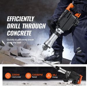 Martello Demolitore Elettrico Professionale 2200W 1350 BPM con Mandrino SDS Max, 6 Scalpelli e Valigetta per Lavori Pesanti su Calcestruzzo - Product Image 2
