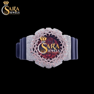 Designer Luxury Mechanical <b>Watch</b> Moissanite Diamond Half Iced <b>Rubber</b> Strap Square Stainless Steel Antique Style - Product Image 3