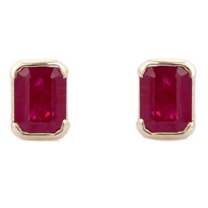 14K Gold Octagon Ruby Stud <b>Earrings</b> in Half Bezel Setting - Product Image 2