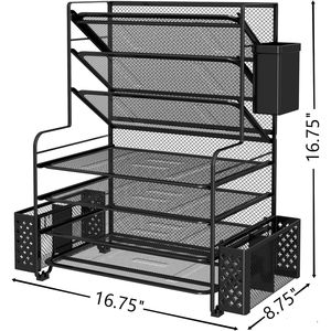 Organizzatore da scrivania a 7 livelli con vassoio portadocumenti, cestino sospeso in metallo e portapenne nero - Organizzatore di carta da ufficio di qualità - Product Image 5