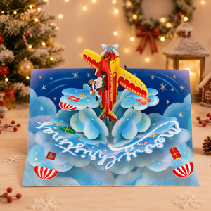 Carte de Noël 3D Pop-Up Avion Joyeux Noël, Carte Artisanale 3D en Papier Découpé, Design Thème Hiver, Artisanat en Papier - Product Image 1