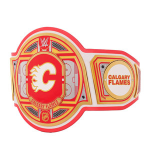 Ceinture de championnat de lutte professionnelle personnalisée en cuir, inspirée des Calgary Flames, à taille haute, avec plaques métalliques premium pour les fans - Product Image 1